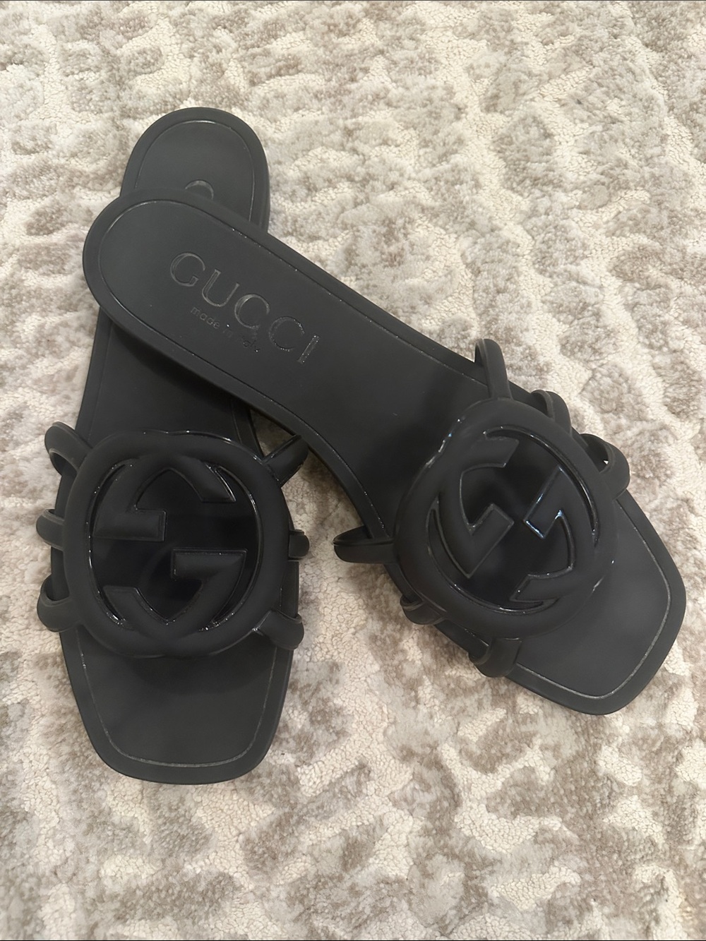 Gucci Black Interlocking GG Rubber Slide Sandals